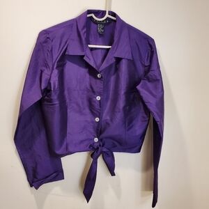Tailor B Moss Puple Tie Front  100% silk blouse size 10